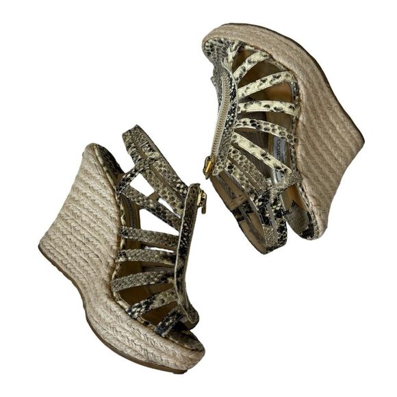 Jimmy Choo Two Tone Embossed Snakeskin Zip Detail Strappy Espadrille Wedge Sz 39 - Picture 3 of 11